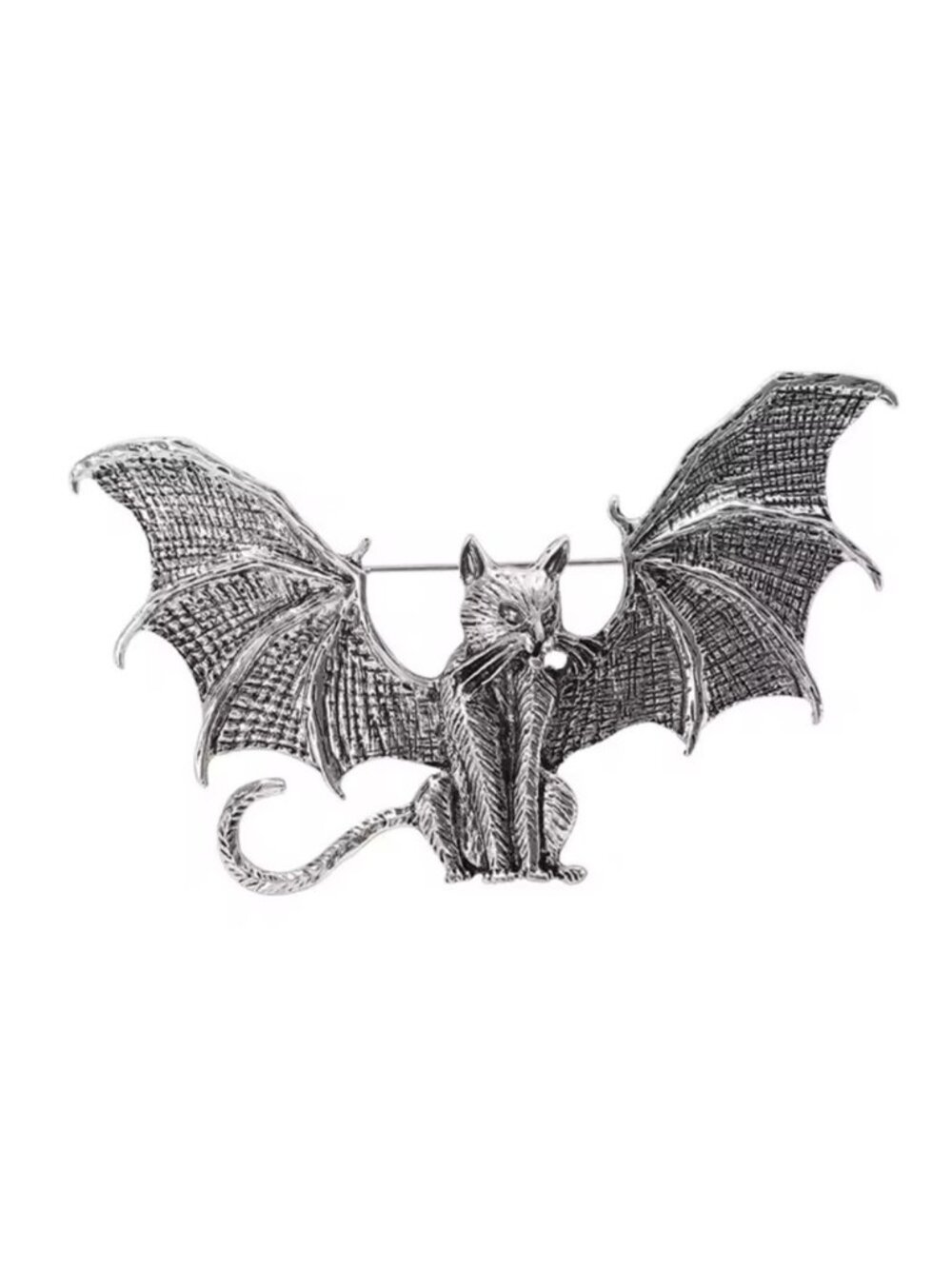 Vintage Wings Bat Cat Silver Brooch